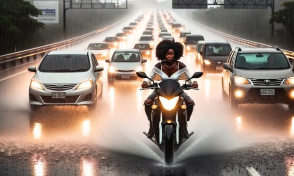 Riding a Motorcycle in the Rain On the Highway