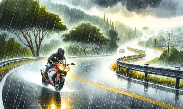 Riding a Motorcycle in the Rain On the Highway